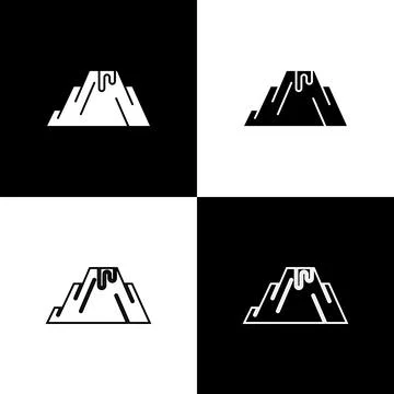 Set Volcano eruption with lava icon isolated on black and white background イラスト素材