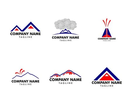 Set of Volcano mountain logo, Symbol and icon of volcano mountain Stock Illustration