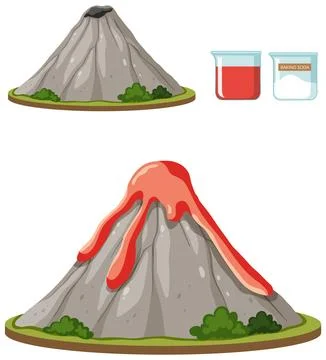 Set of volcano science experiment Stock Illustration