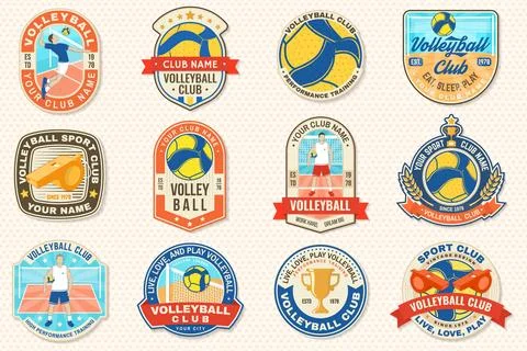 Set of Volleyball club emblem, patch, sticker. Vector illustration. For college Stock Illustration