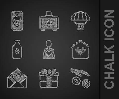 Set Volunteer, Gift box, Donation and charity, Shelter for homeless, Envelope イラスト素材