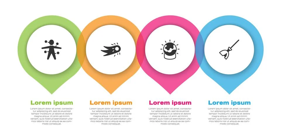 Set Voodoo doll, Fireball, Magic and Witches broom. Business infographic temp Ilustração Stock