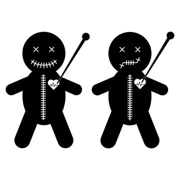 Set of Voodoo doll icon, halloween death toy. Cartoon magic symbol, vector il Stock Illustration