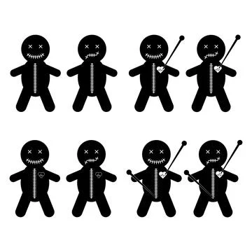 Set of Voodoo doll icon, halloween death toy. Cartoon magic symbol, vector il Stock Illustration