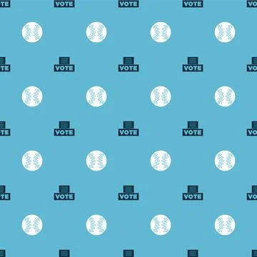 Set Vote box and Baseball ball on seamless pattern. Vector Stock Illustration