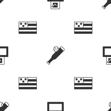 Set Vote box, Baseball bat with ball and American flag on seamless pattern Stock Illustration
