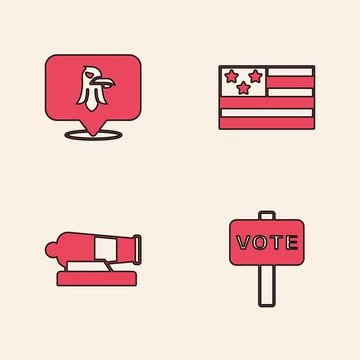 Set Vote, Eagle, American flag and Cannon icon. Vector 스톡 일러스트
