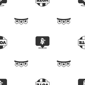 Set Vote, Eagle and Carnival garland with flags on seamless pattern. Vector Stock Illustration