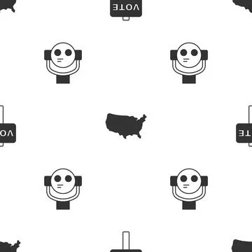 Set Vote, USA map and Tourist binoculars on seamless pattern. Vector イラスト素材