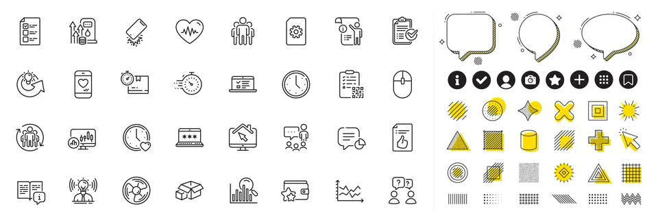 Set of Voting ballot, Qr code and Computer mouse line icons for web app 스톡 일러스트