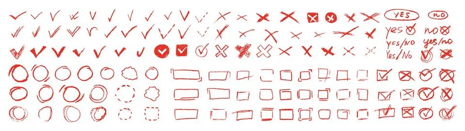 Set of voting elements. Yes or no signs and square, rectangular or round filled 스톡 일러스트