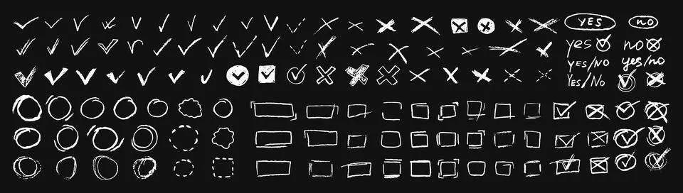 Set of voting elements. Yes or no signs and square, rectangular or round filled Stock Illustration