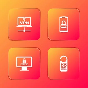 Set VPN Computer network, Mobile and password, Monitor with and Please do not 스톡 일러스트