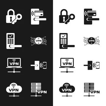 Set VPN with microchip circuit, Digital door lock wireless, Lock and key, ,.. Ilustración de archivo
