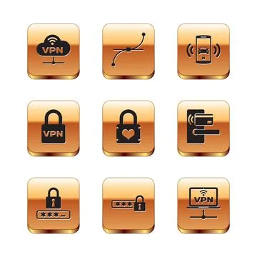 Set VPN Network cloud connection, Password protection, , Padlock with heart Stock Illustration