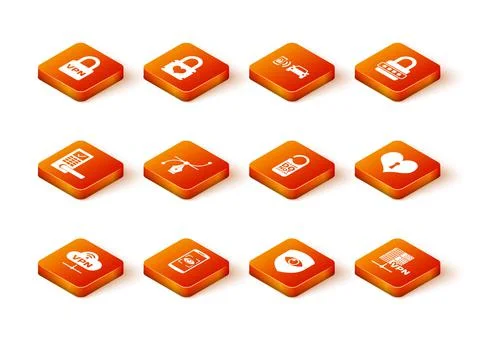 Set VPN Network cloud connection, Mobile and eye scan, Digital door lock with 스톡 일러스트