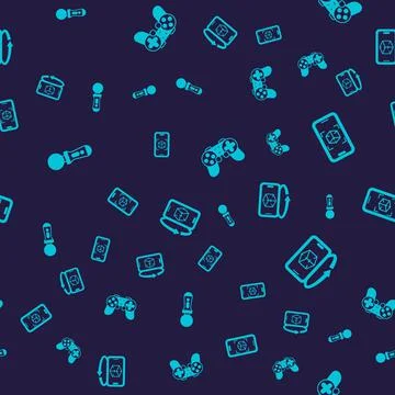 Set VR controller game, 3d modeling, Gamepad and on seamless pattern. Vector Illustrazione stock