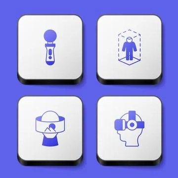 Set VR controller game, 3d modeling, Virtual reality glasses and icon. White Stock Illustration