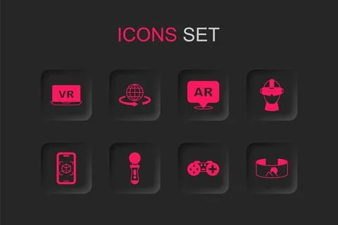 Set VR controller game, 3d modeling, Virtual reality, Gamepad, glasses, 360.. Stock Illustration