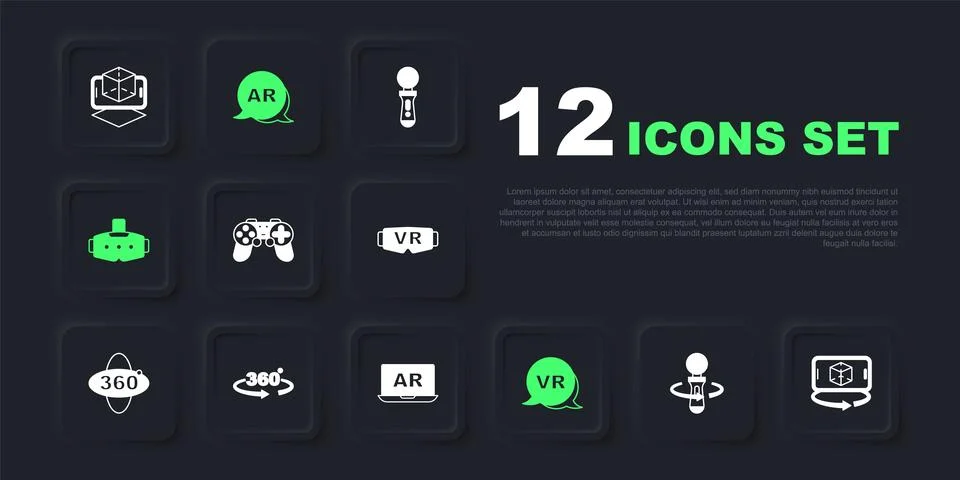 Set VR controller game, 3d modeling, Gamepad, Virtual reality, glasses, 360.. Illustrazione stock