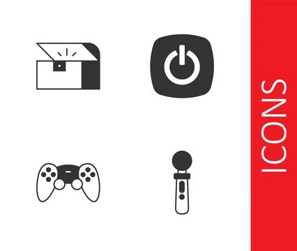 Set VR controller game, Chest for, Game joystick and Power button icon. Vector 스톡 일러스트