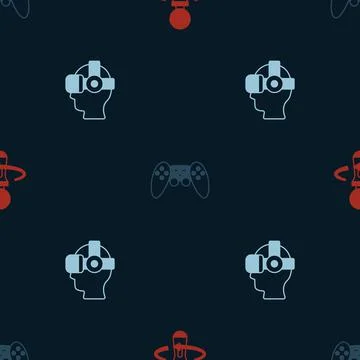 Set VR controller game, Gamepad and Virtual reality glasses on seamless pattern Illustrazione stock