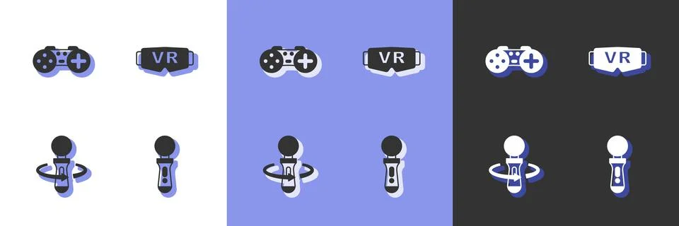 Set VR controller game, Gamepad,  and Virtual reality glasses icon. Vector Stockillustratie