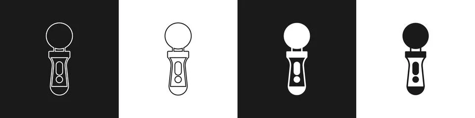 Set VR controller game icon isolated on black and white background. Virtual Stock Illustration
