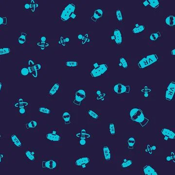 Set VR controller game, Virtual reality glasses, and on seamless pattern. Vector 스톡 일러스트