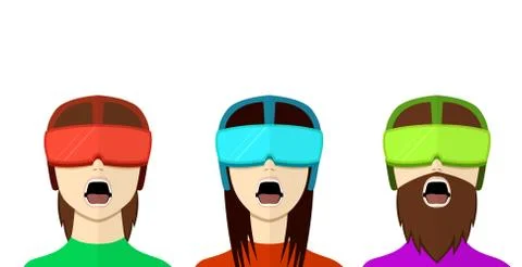 Set of VR gamer in flat style, front view, vector Stock Illustration
