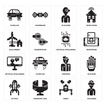 Set of Vr glasses, Robot, Jet pack, Humanoid, Artificial intelligence, Eolic  무료 스톡 일러스트