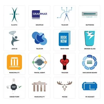 Set of vr headset, moose, order form, tracker, municipality, book now, join u Free Stock Illustration