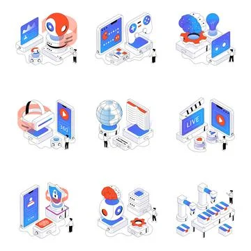 Set of Vr Technology Isometric Illustrations Stock Illustration