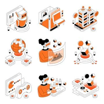 Set of Vr Technology Isometric Illustrations Stock Illustration