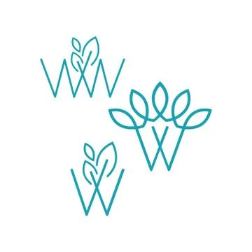 Set of W initial letter with modern leaf monogram logo modern template Stock Illustration
