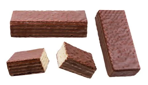 Set of wafers in chocolate on white background. Isolated Stock Photos