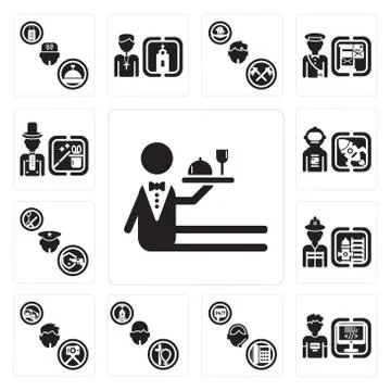 Set of Waiter, Programmer, Support, Priest, Photographer, Firefighter, Police 무료 스톡 일러스트