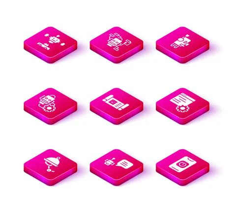 Set Waiter robot, Bot, Robot setting, blueprint, Turn off from phone, Computer 스톡 일러스트