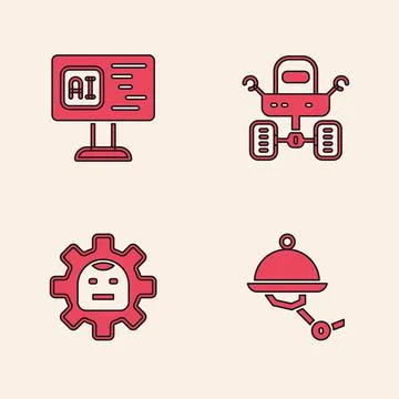 Set Waiter robot, Software, Mars rover and Robot icon. Vector 스톡 일러스트