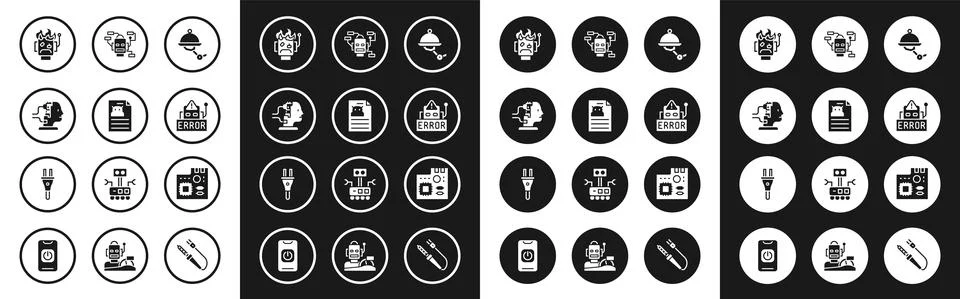 Set Waiter robot, Technical specification, Robot for maintenance, burned out 스톡 일러스트