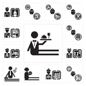 Set of Waiter, Support, Firefighter, call center, Businessman, Scientist, Dir Free Stock Illustration
