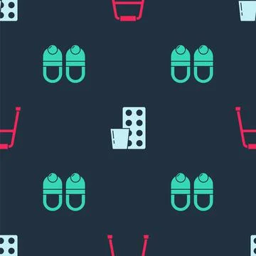 Set Walker, Pills in blister pack and Slippers on seamless pattern. Vector Illustrazione stock