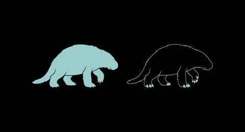 Set of walking armadillo illustrations in solid light blue and outline styles Stock Illustration