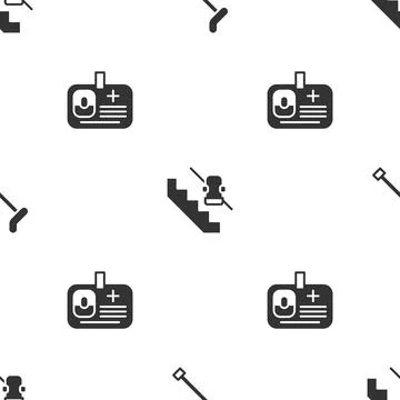 Set Walking stick cane, Disabled elevator and Identification badge on seamless Illustration