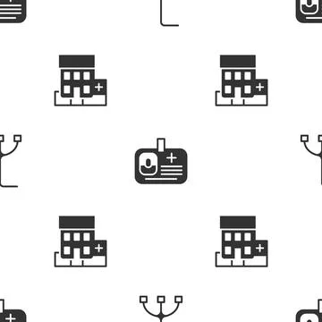 Set Walking stick cane, Identification badge and Medical hospital building on Stock Illustration