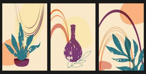 Set of wall art posters, hand drawn abstract minimal composition, contemporary Stock Illustration