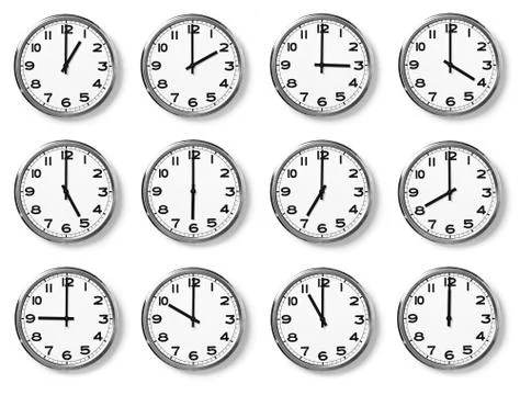 Set of wall clocks Stock Photos