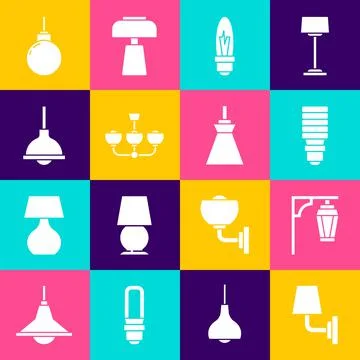 Set Wall lamp or sconce, Vintage street light, LED bulb, Light, Chandelier, Lamp Stock Illustration
