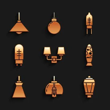Set Wall lamp or sconce, Chandelier, Garden light, Floor, Lamp hanging, Light Stock Illustration