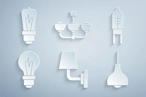 Set Wall lamp or sconce, Light emitting diode, bulb, Lamp hanging, Chandeli.. Stock Illustration